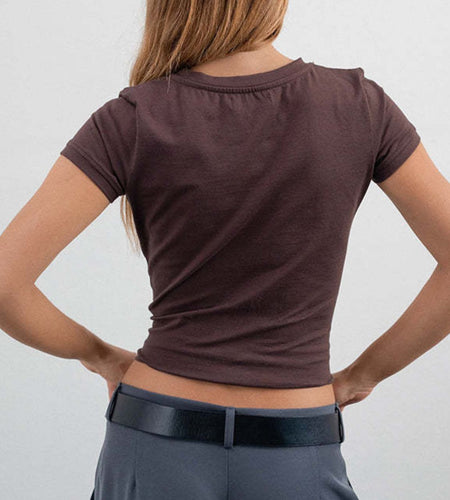 Letter Round Neck Short Sleeve T-Shirt