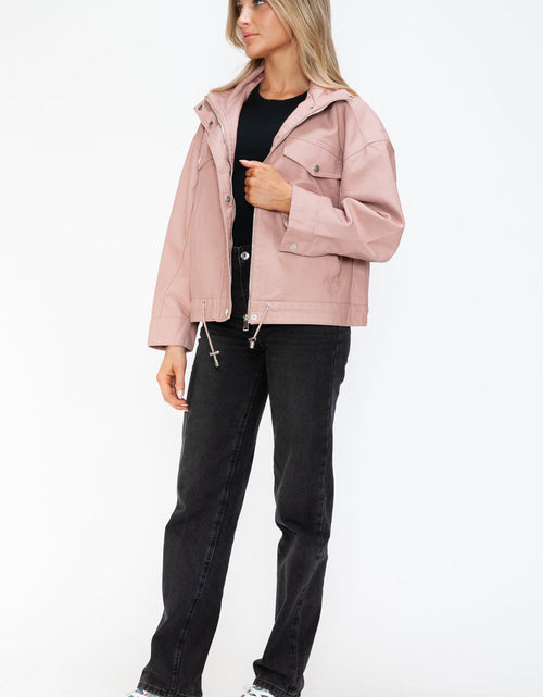 Load image into Gallery viewer, How Dare U Drawstring Hem PU Leather Zip Up Jacket
