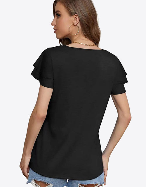 Load image into Gallery viewer, Tie-Neck Layered Flutter Sleeve Blouse
