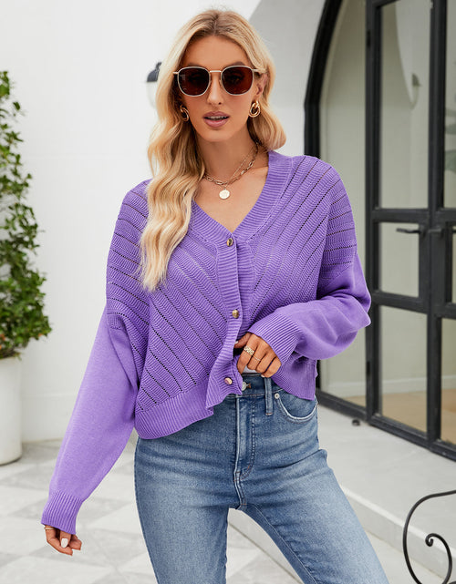 Load image into Gallery viewer, Eyelet Button Front Long Sleeve Cardigan
