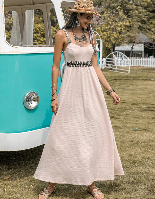 Load image into Gallery viewer, Waffle-Knit Tied Spaghetti Strap Dress

