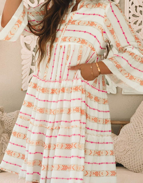 Load image into Gallery viewer, Printed Ruffled Notched Loose Dress
