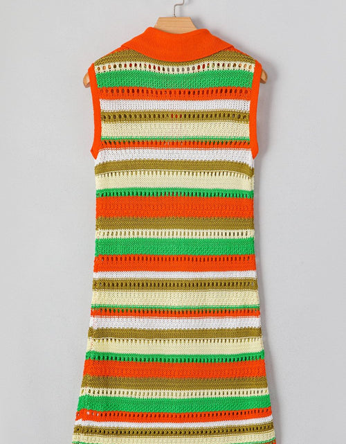 Load image into Gallery viewer, Openwork Stripe Sleeveless Sweater Dress
