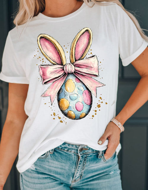 Load image into Gallery viewer, Easter Egg Bow Bunny Ear Graphic T-Shirt
