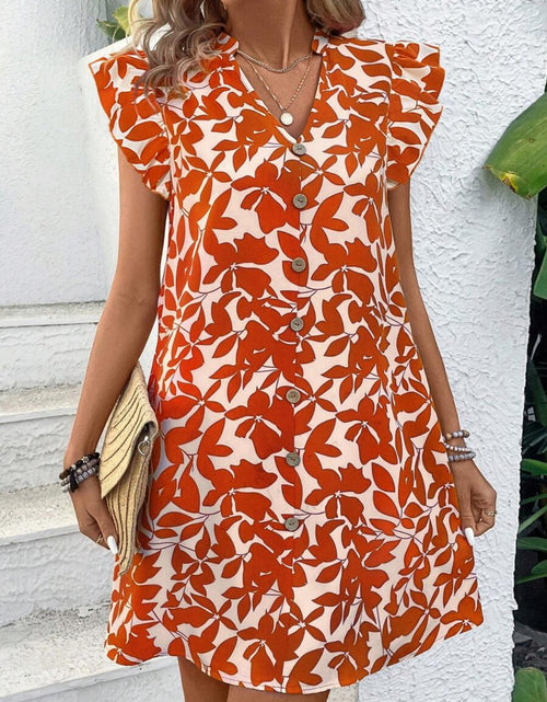 Load image into Gallery viewer, Printed Notched Cap Sleeve Mini Dress

