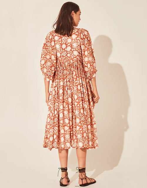 Load image into Gallery viewer, Floral Tie Neck Lantern Sleeve Dress
