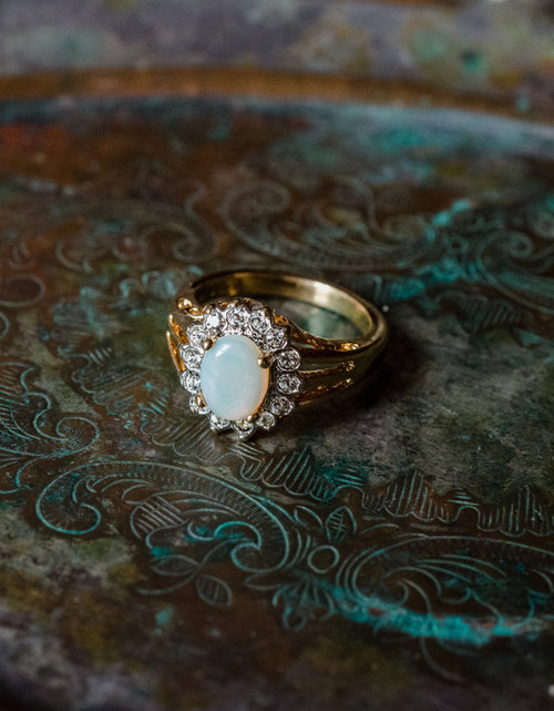 Load image into Gallery viewer, Vintage Jewelry Genuine Stone or Crystal Surrounded by Clear Austrian Crystals Ring Made in the USA by PVD Vintage Jewelry
