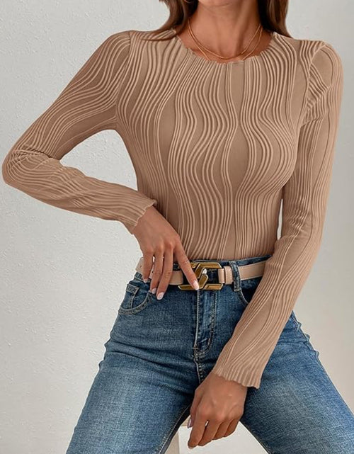 Load image into Gallery viewer, Textured Round Neck Long Sleeve Top
