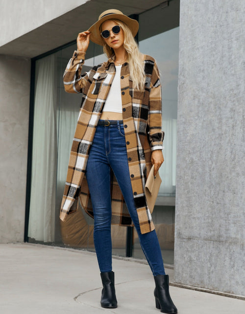 Load image into Gallery viewer, Plaid Pocketed Button Up Trench Coat
