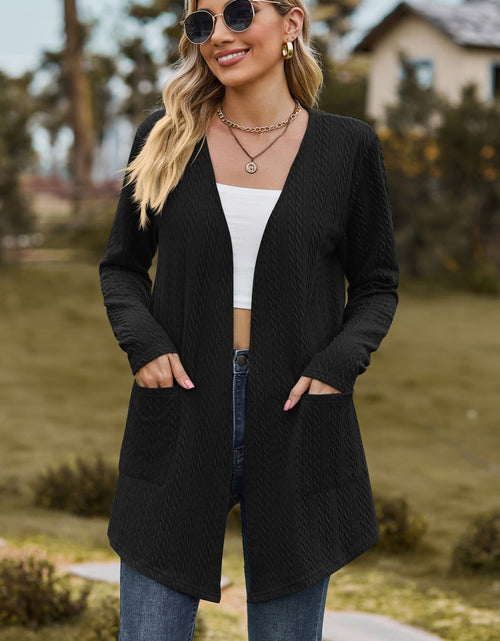 Load image into Gallery viewer, Cable-Knit Long Sleeve Cardigan with Pocket
