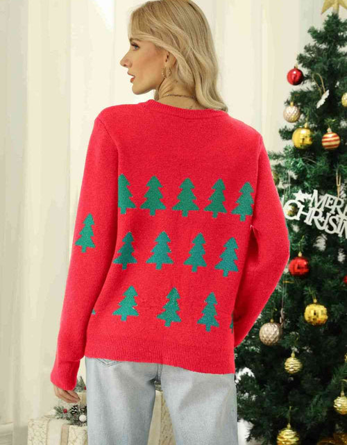 Load image into Gallery viewer, Christmas Tree Round Neck Ribbed Trim Sweater
