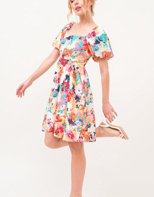 Load image into Gallery viewer, And The Why Square Neck Puff Sleeve Floral Dress
