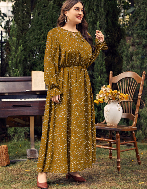 Load image into Gallery viewer, Honey Plus Size Ruffled Polka Dot Long Sleeve Midi Dress
