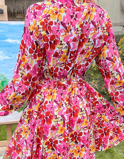 Load image into Gallery viewer, Perfee Tie Front Printed Long Sleeve Mini Dress
