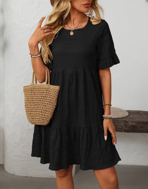 Load image into Gallery viewer, Mandy Ruffled Ruched Round Neck Half Sleeve Dress
