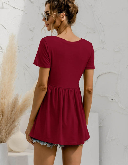 Load image into Gallery viewer, V-Neck Short Sleeve Babydoll Top

