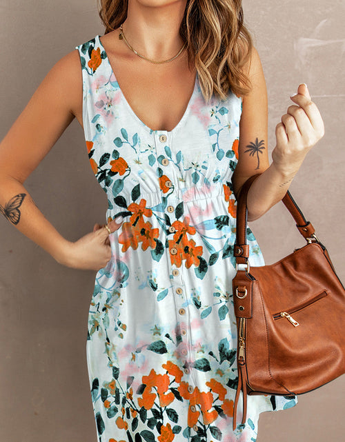 Load image into Gallery viewer, Printed Button Down Sleeveless Magic Dress
