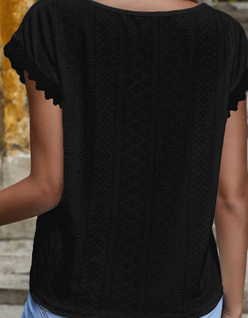 Load image into Gallery viewer, Shiny V-Neck Eyelet Short Sleeve Top
