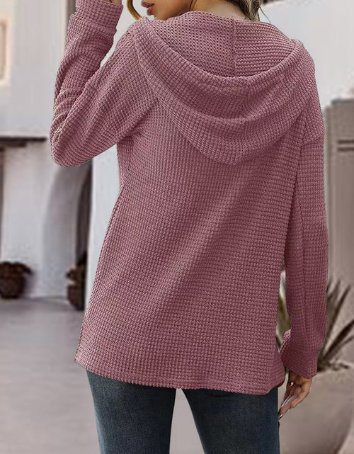 Load image into Gallery viewer, Half Button Up Drawstring Hoodie
