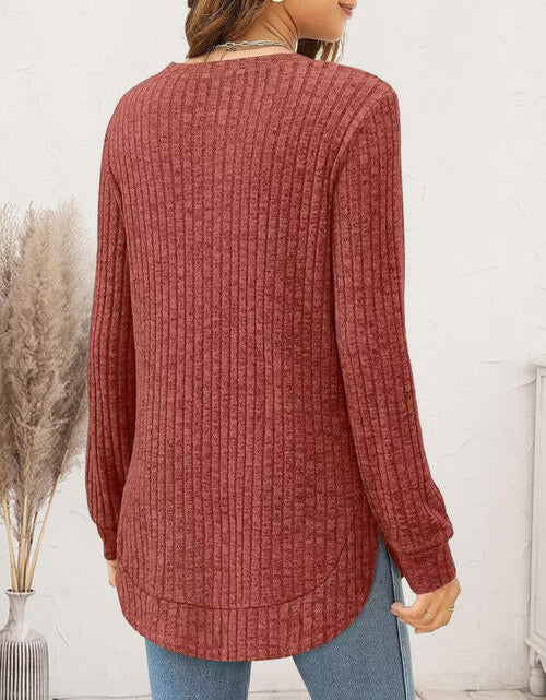 Load image into Gallery viewer, Ribbed Round Neck Long Sleeve T-Shirt
