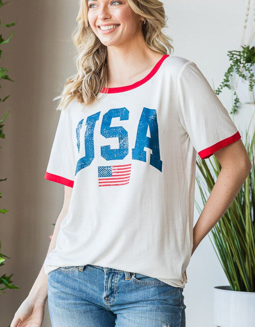 Load image into Gallery viewer, Heimish Full Size USA Contrast Trim Short Sleeve T-Shirt
