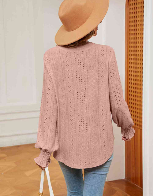 Load image into Gallery viewer, Notched Neck Flounce Sleeve Blouse
