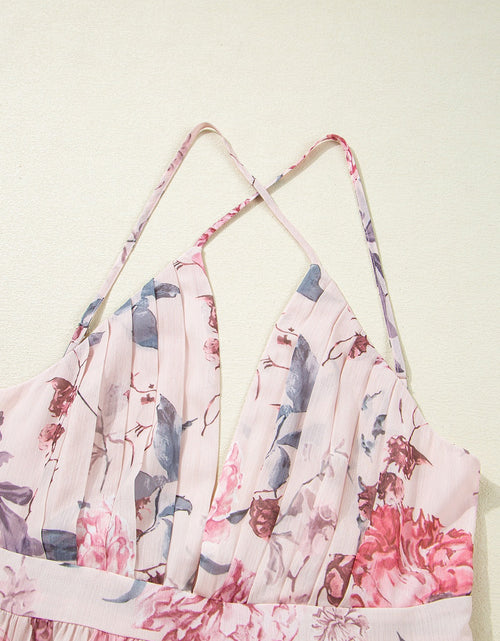 Load image into Gallery viewer, Floral Pleated Deep V Backless Maxi Dress
