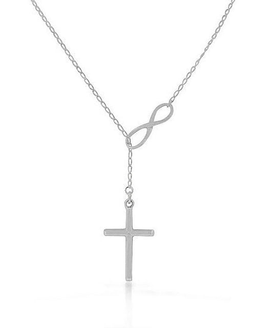 Load image into Gallery viewer, RMZ GOLD NYC Infinity Drop Cross Lariat Necklace
