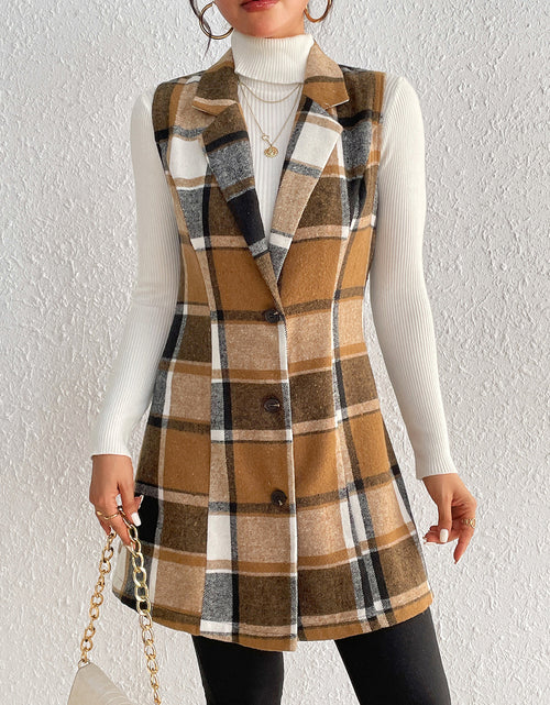 Load image into Gallery viewer, Honey Plaid Lapel Collar Vest
