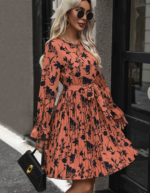 Load image into Gallery viewer, Perfee Tie-Waist Printed Pleated Mini Dress
