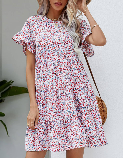 Load image into Gallery viewer, Ditsy Floral Flounce Sleeve Tiered Dress
