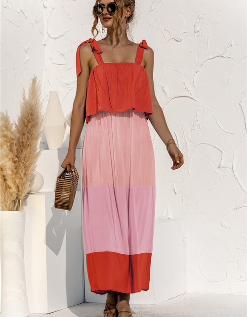 Load image into Gallery viewer, Color Block Tie Shoulder Tiered Sleeveless Dress
