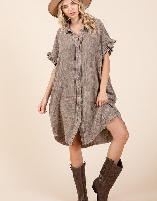 Load image into Gallery viewer, Mittoshop Mineral Wash Cotton Gauze Mini Shirt Dress
