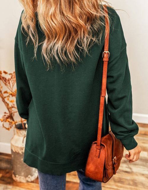 Load image into Gallery viewer, Round Neck Drop Shoulder Slit Sweatshirt
