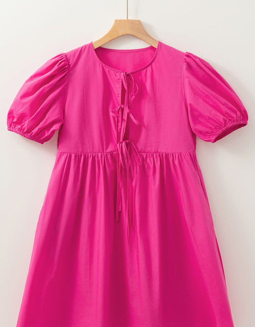 Load image into Gallery viewer, Puff Sleeve Tie Front High Waist Mini Dress
