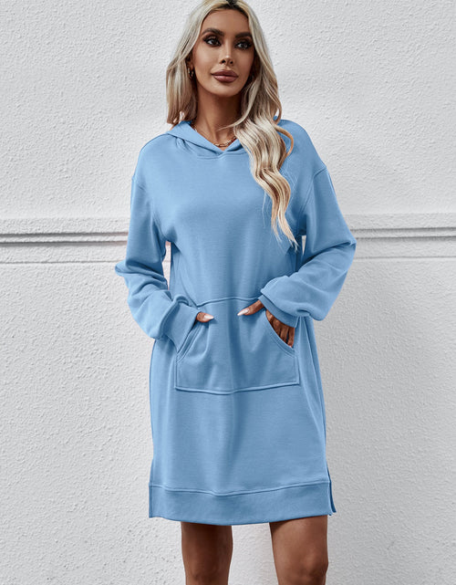 Load image into Gallery viewer, Slit Long Sleeve Hooded Dress with Pocket

