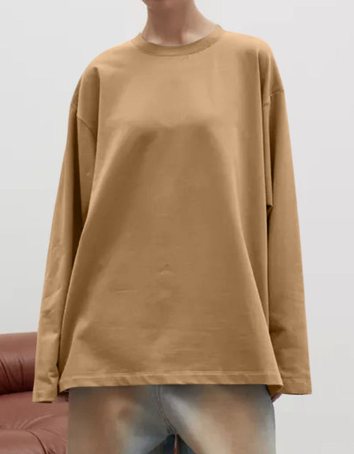 Load image into Gallery viewer, Round Neck Dropped Shoulder Long Sleeve T-Shirt
