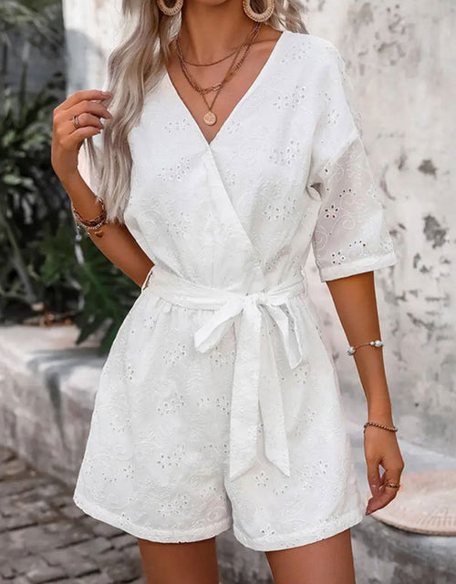 Load image into Gallery viewer, Tied Front Eyelet Romper
