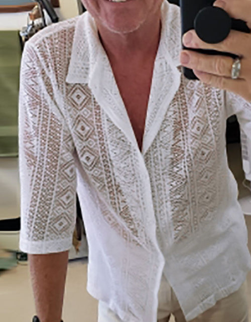 Load image into Gallery viewer, Men's Full Size Lace Half Sleeve Button Down Shirt Plus Size
