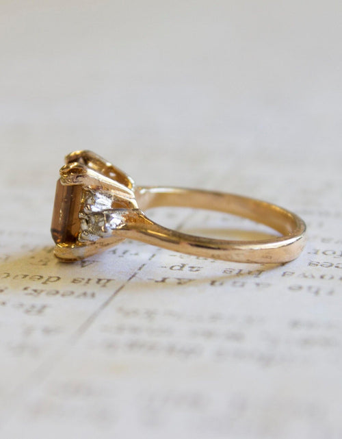 Load image into Gallery viewer, Vintage Ring Clear Austrian Crystals 18k Yellow Gold Electroplated Womens Birthstone Made in USA by PVD Vintage Jewelry
