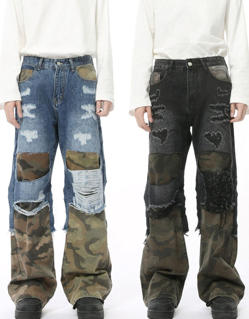 Load image into Gallery viewer, Distressed Camouflage Patchwork Jeans
