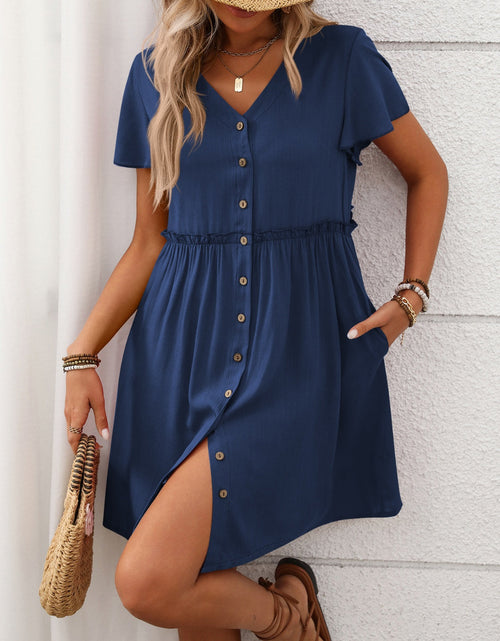 Load image into Gallery viewer, Button Front Flutter Sleeve Dress
