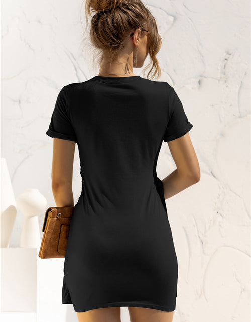 Load image into Gallery viewer, Round Neck Cuffed Sleeve Side Tie Dress
