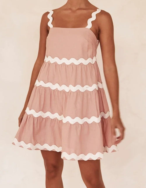 Load image into Gallery viewer, Contrast Trim Square Neck Tiered Dress
