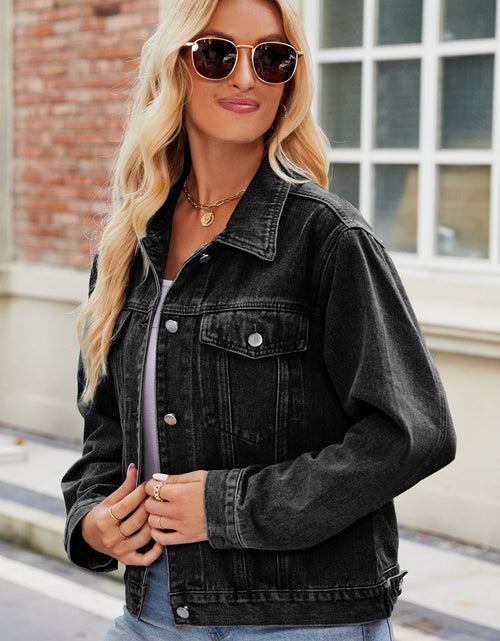 Load image into Gallery viewer, Pocketed Collared Neck Denim Jacket
