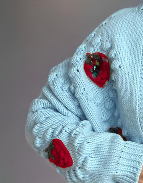 Load image into Gallery viewer, Strawberry Button Down Long Sleeve Cardigan
