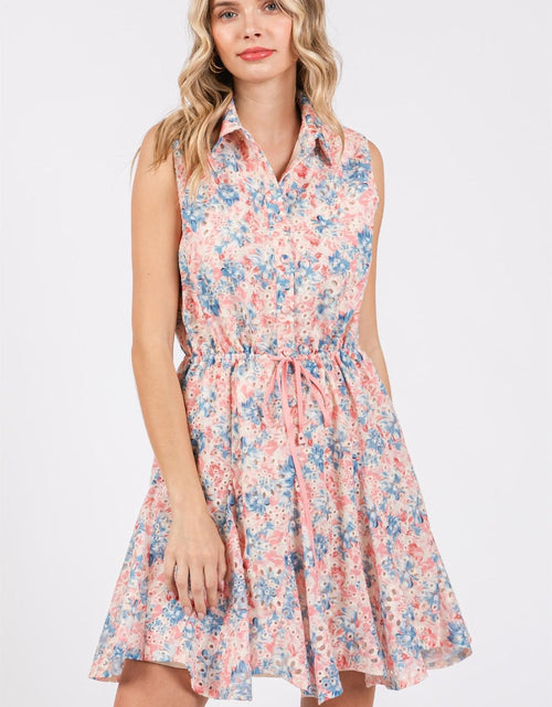Load image into Gallery viewer, GeeGee Full Size Floral Eyelet Sleeveless Mini Dress
