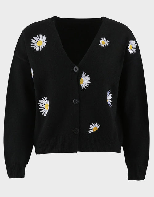 Load image into Gallery viewer, Flower Button Front Dropped Shoulder Cardigan
