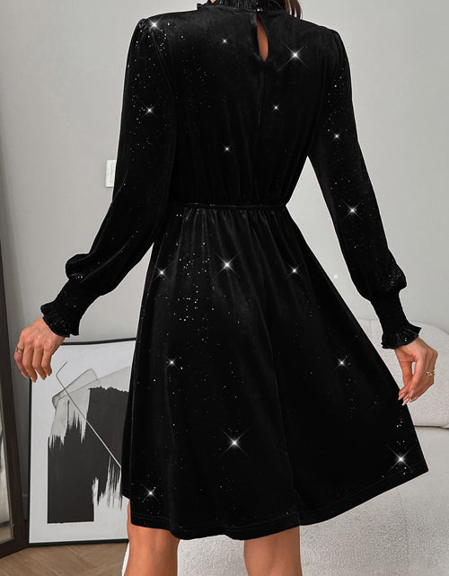 Load image into Gallery viewer, Glitter Mock Neck Long Sleeve Mini Dress
