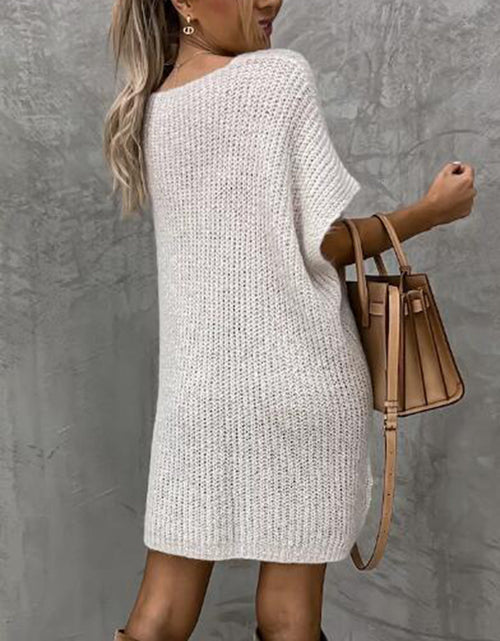 Load image into Gallery viewer, Short Sleeve Sweater Dress with Pockets
